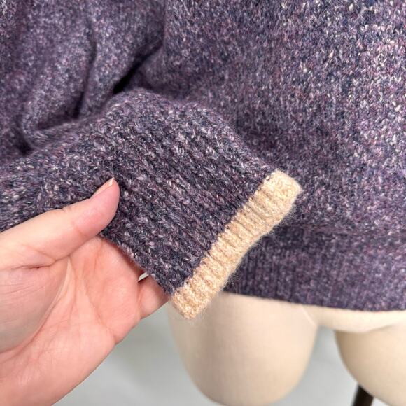 Joie Bishop Sleeve Sweater Purple Cream Alpaca Warm Preppy Boho Casual Size XL - Picture 4 of 8